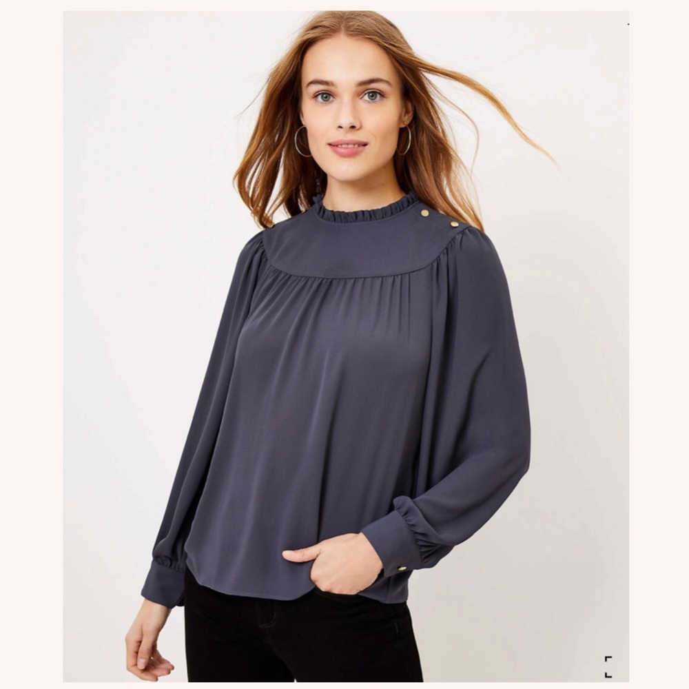 LOFT Ruffle Neck Bib Blouse